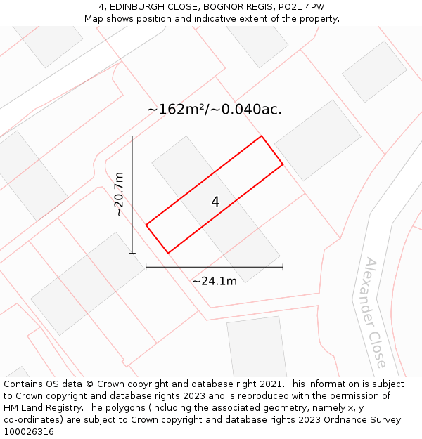 4, EDINBURGH CLOSE, BOGNOR REGIS, PO21 4PW: Plot and title map