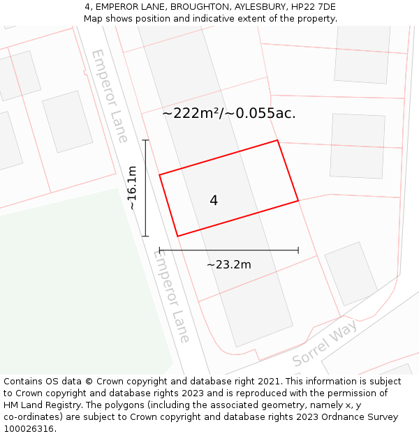 4, EMPEROR LANE, BROUGHTON, AYLESBURY, HP22 7DE: Plot and title map