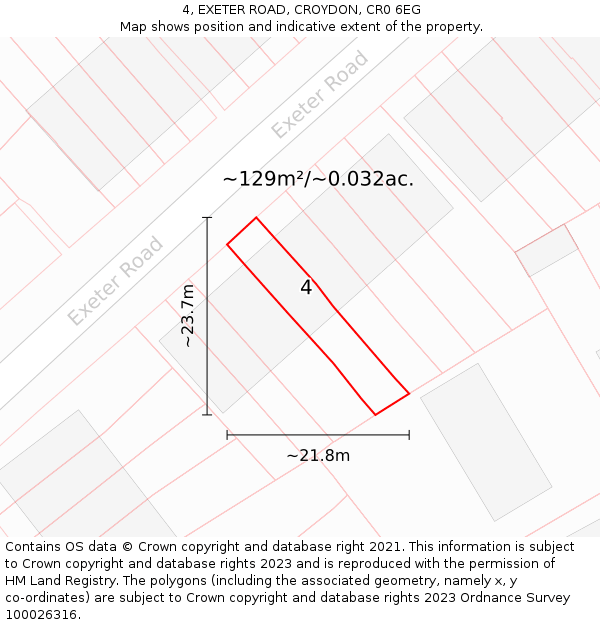 4, EXETER ROAD, CROYDON, CR0 6EG: Plot and title map