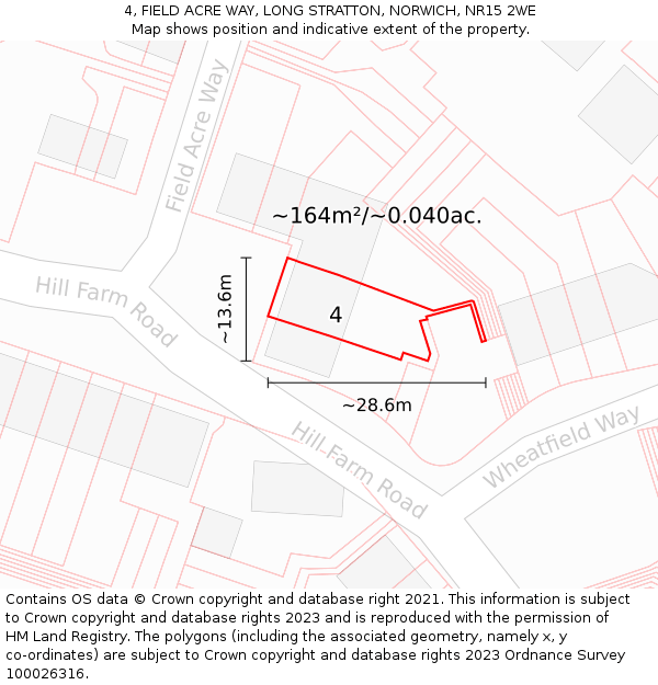 4, FIELD ACRE WAY, LONG STRATTON, NORWICH, NR15 2WE: Plot and title map