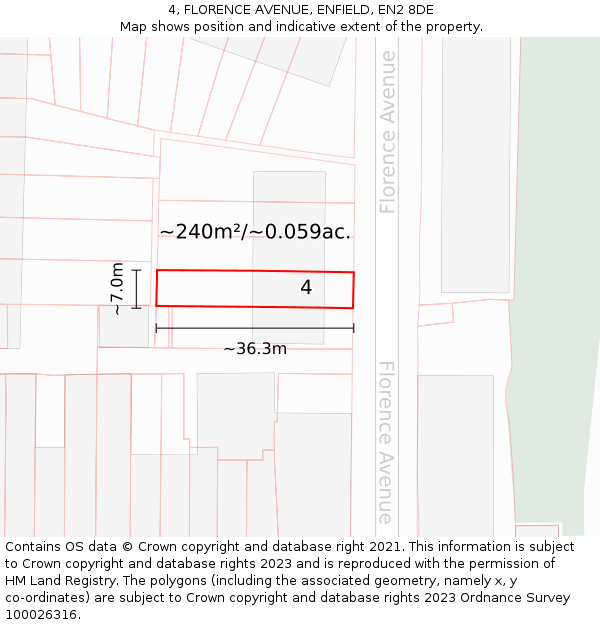 4, FLORENCE AVENUE, ENFIELD, EN2 8DE: Plot and title map