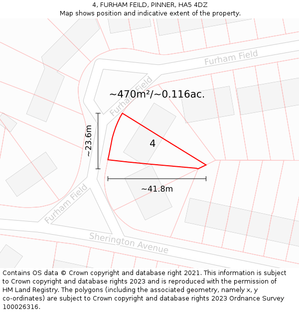 4, FURHAM FEILD, PINNER, HA5 4DZ: Plot and title map