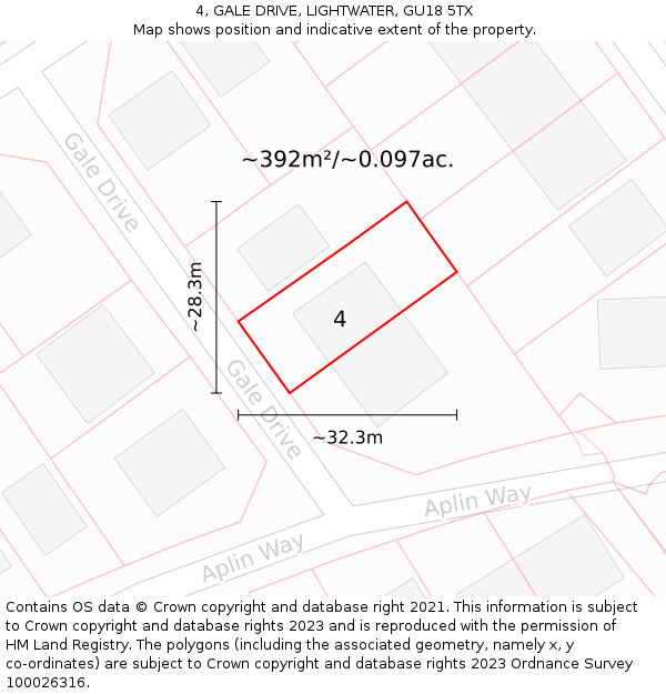 4, GALE DRIVE, LIGHTWATER, GU18 5TX: Plot and title map