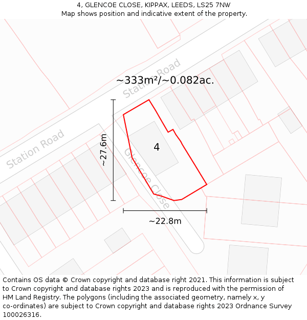 4, GLENCOE CLOSE, KIPPAX, LEEDS, LS25 7NW: Plot and title map