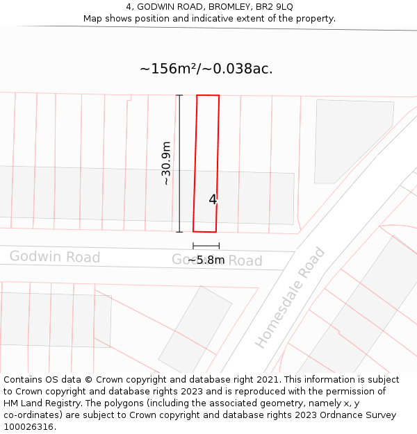 4, GODWIN ROAD, BROMLEY, BR2 9LQ: Plot and title map