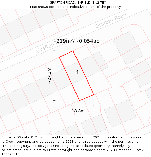 4, GRAFTON ROAD, ENFIELD, EN2 7EY: Plot and title map