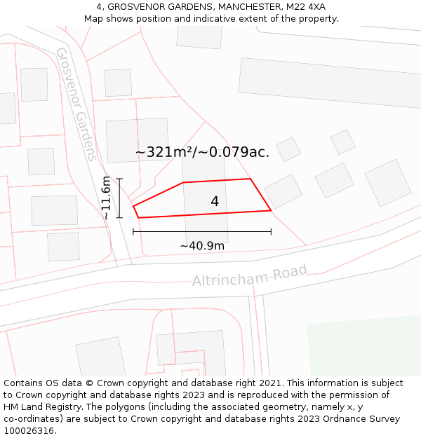 4, GROSVENOR GARDENS, MANCHESTER, M22 4XA: Plot and title map