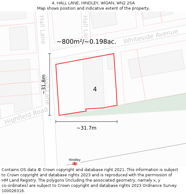 4, HALL LANE, HINDLEY, WIGAN, WN2 2SA: Plot and title map