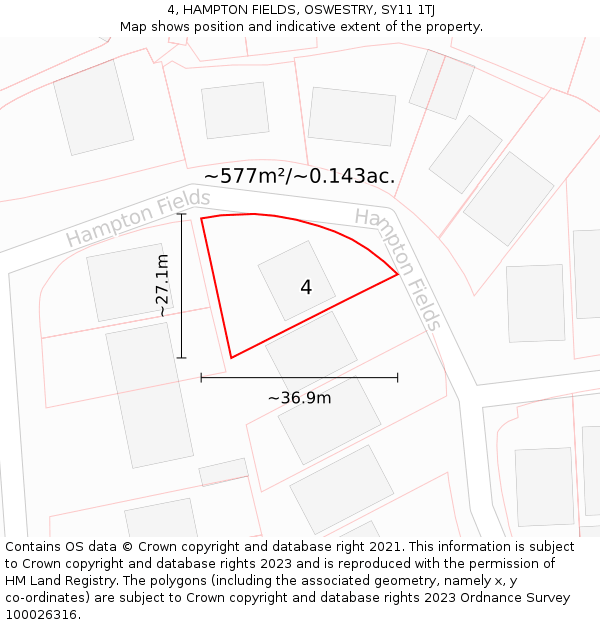 4, HAMPTON FIELDS, OSWESTRY, SY11 1TJ: Plot and title map