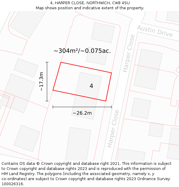 4, HARPER CLOSE, NORTHWICH, CW8 4SU: Plot and title map