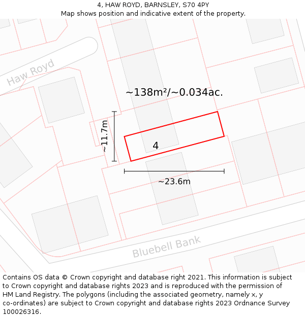4, HAW ROYD, BARNSLEY, S70 4PY: Plot and title map