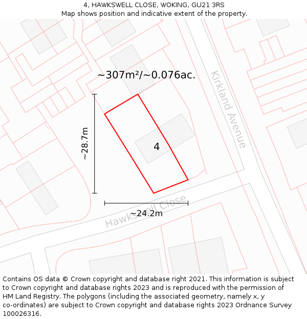 4, HAWKSWELL CLOSE, WOKING, GU21 3RS: Plot and title map