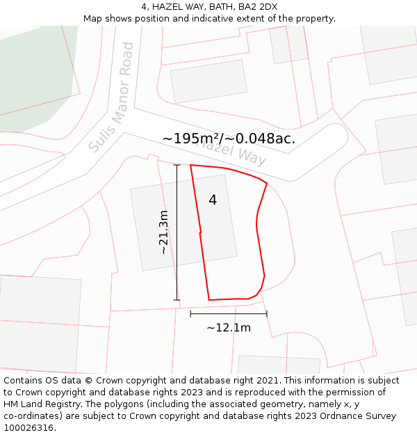 4, HAZEL WAY, BATH, BA2 2DX: Plot and title map