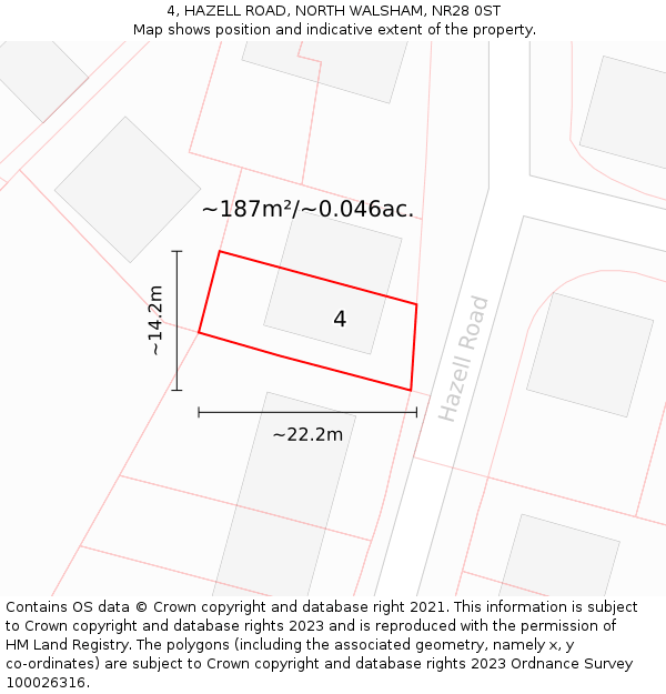 4, HAZELL ROAD, NORTH WALSHAM, NR28 0ST: Plot and title map