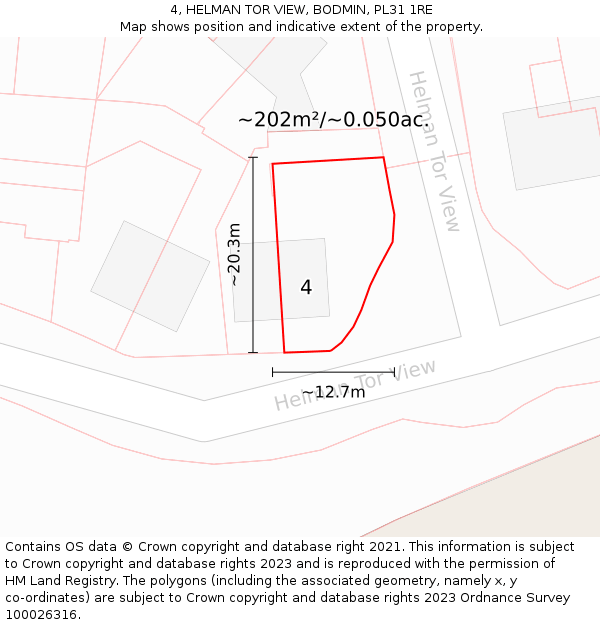 4, HELMAN TOR VIEW, BODMIN, PL31 1RE: Plot and title map
