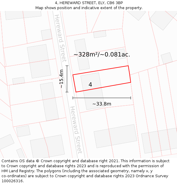 4, HEREWARD STREET, ELY, CB6 3BP: Plot and title map