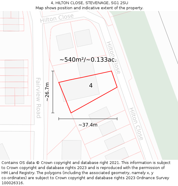 4, HILTON CLOSE, STEVENAGE, SG1 2SU: Plot and title map