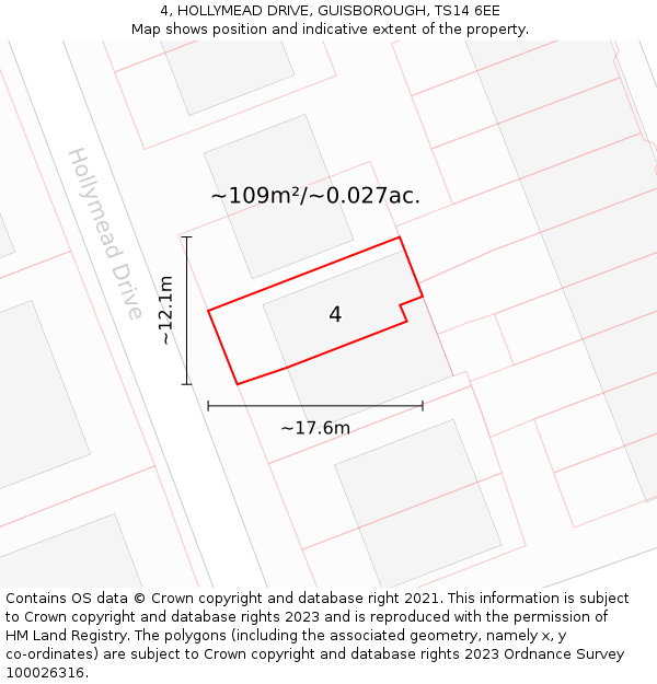 4, HOLLYMEAD DRIVE, GUISBOROUGH, TS14 6EE: Plot and title map