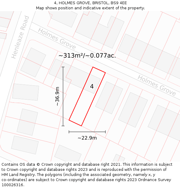 4, HOLMES GROVE, BRISTOL, BS9 4EE: Plot and title map