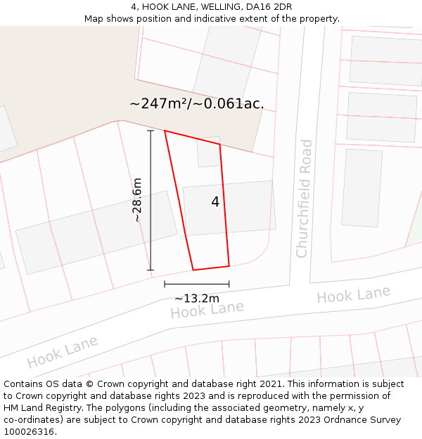 4, HOOK LANE, WELLING, DA16 2DR: Plot and title map