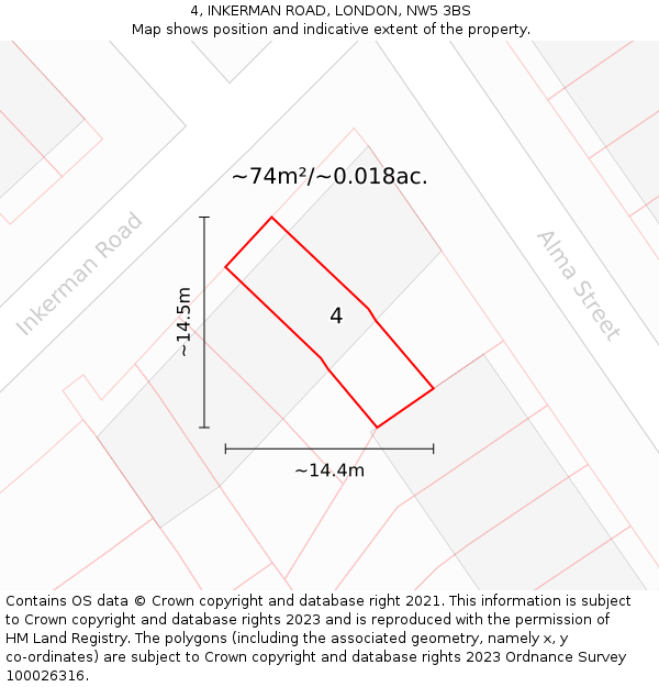 4, INKERMAN ROAD, LONDON, NW5 3BS: Plot and title map