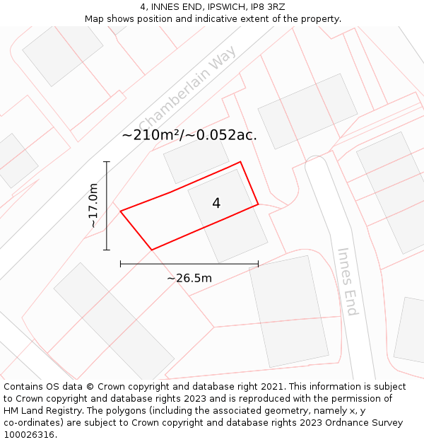 4, INNES END, IPSWICH, IP8 3RZ: Plot and title map