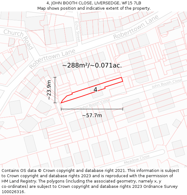 4, JOHN BOOTH CLOSE, LIVERSEDGE, WF15 7LB: Plot and title map