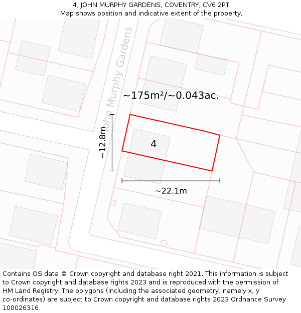 4, JOHN MURPHY GARDENS, COVENTRY, CV6 2PT: Plot and title map