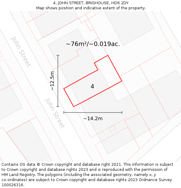 4, JOHN STREET, BRIGHOUSE, HD6 2DY: Plot and title map