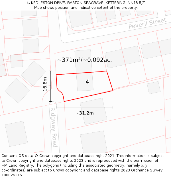 4, KEDLESTON DRIVE, BARTON SEAGRAVE, KETTERING, NN15 5JZ: Plot and title map
