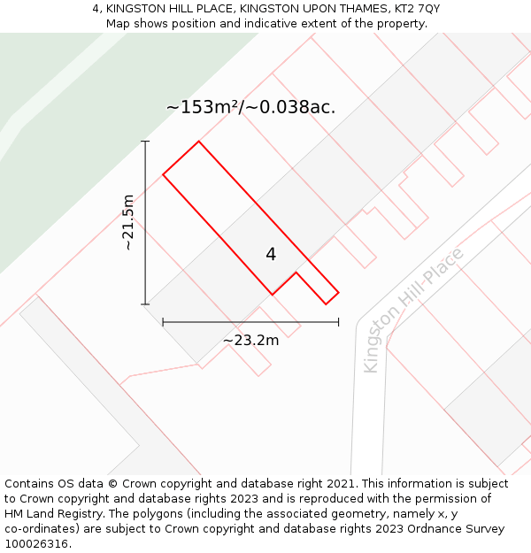 4, KINGSTON HILL PLACE, KINGSTON UPON THAMES, KT2 7QY: Plot and title map