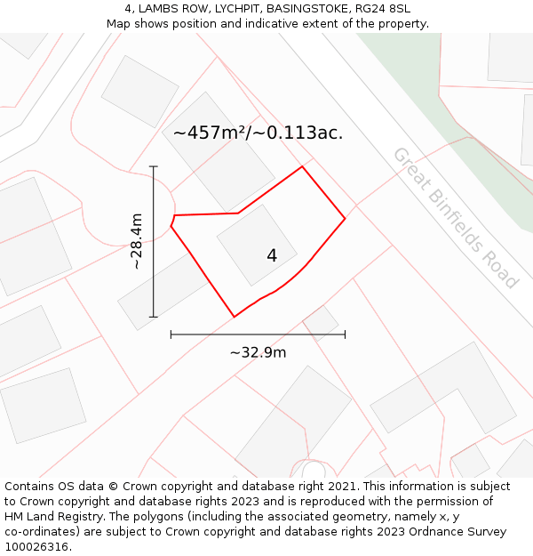 4, LAMBS ROW, LYCHPIT, BASINGSTOKE, RG24 8SL: Plot and title map