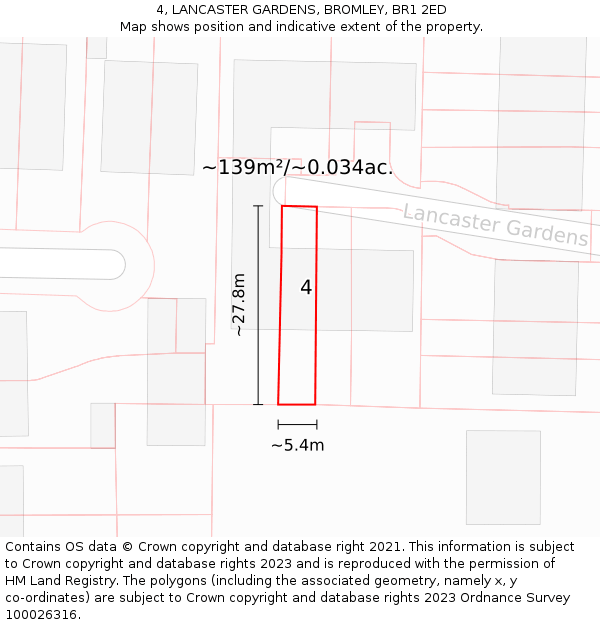 4, LANCASTER GARDENS, BROMLEY, BR1 2ED: Plot and title map