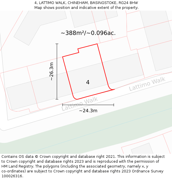 4, LATTIMO WALK, CHINEHAM, BASINGSTOKE, RG24 8HW: Plot and title map