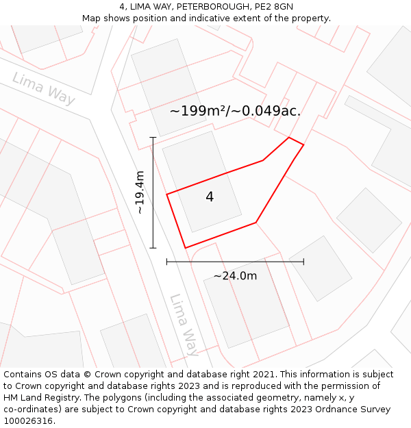 4, LIMA WAY, PETERBOROUGH, PE2 8GN: Plot and title map