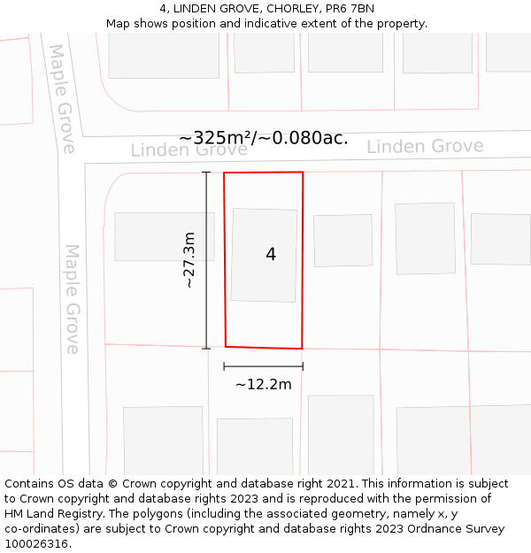 4, LINDEN GROVE, CHORLEY, PR6 7BN: Plot and title map