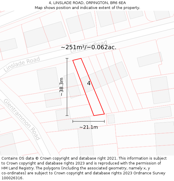 4, LINSLADE ROAD, ORPINGTON, BR6 6EA: Plot and title map