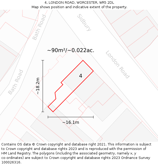 4, LONDON ROAD, WORCESTER, WR5 2DL: Plot and title map