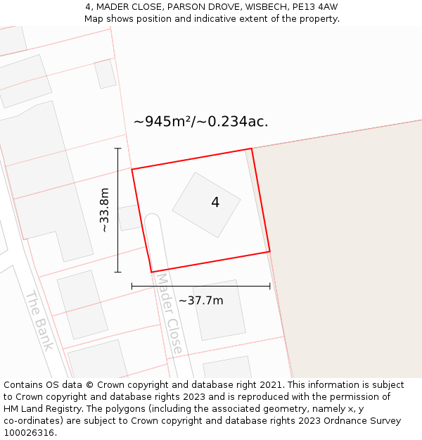 4, MADER CLOSE, PARSON DROVE, WISBECH, PE13 4AW: Plot and title map