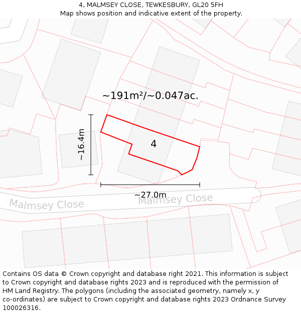4, MALMSEY CLOSE, TEWKESBURY, GL20 5FH: Plot and title map