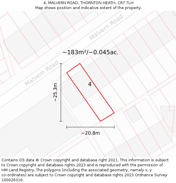 4, MALVERN ROAD, THORNTON HEATH, CR7 7LH: Plot and title map