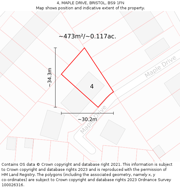 4, MAPLE DRIVE, BRISTOL, BS9 1FN: Plot and title map