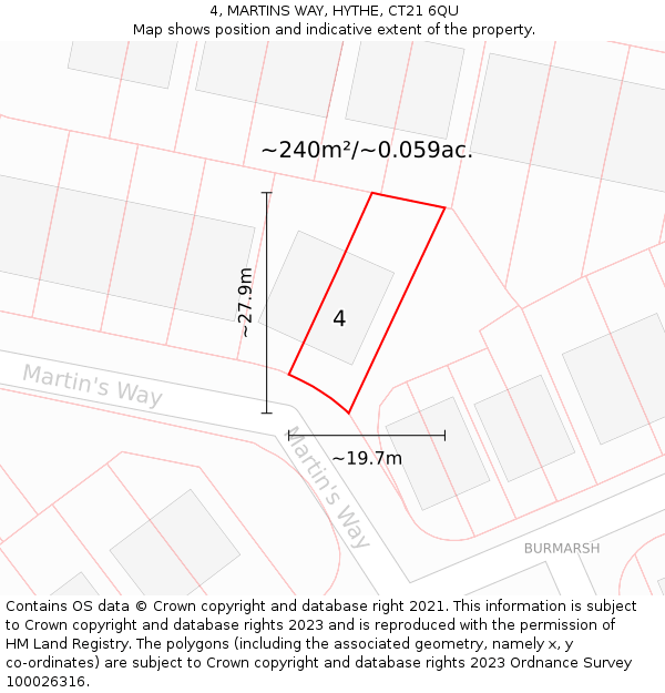 4, MARTINS WAY, HYTHE, CT21 6QU: Plot and title map