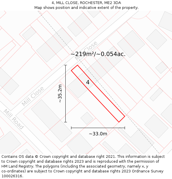 4, MILL CLOSE, ROCHESTER, ME2 3DA: Plot and title map
