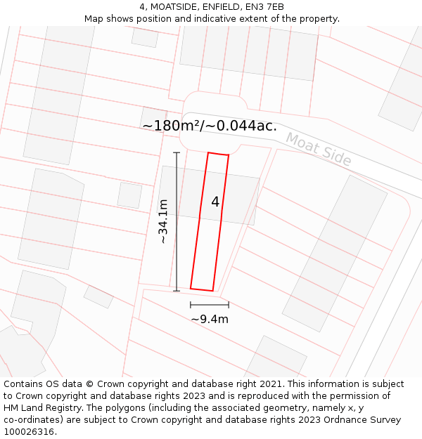 4, MOATSIDE, ENFIELD, EN3 7EB: Plot and title map