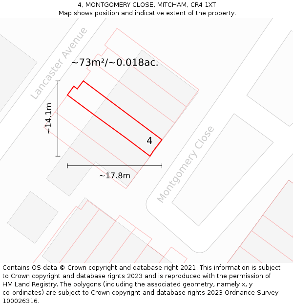 4, MONTGOMERY CLOSE, MITCHAM, CR4 1XT: Plot and title map