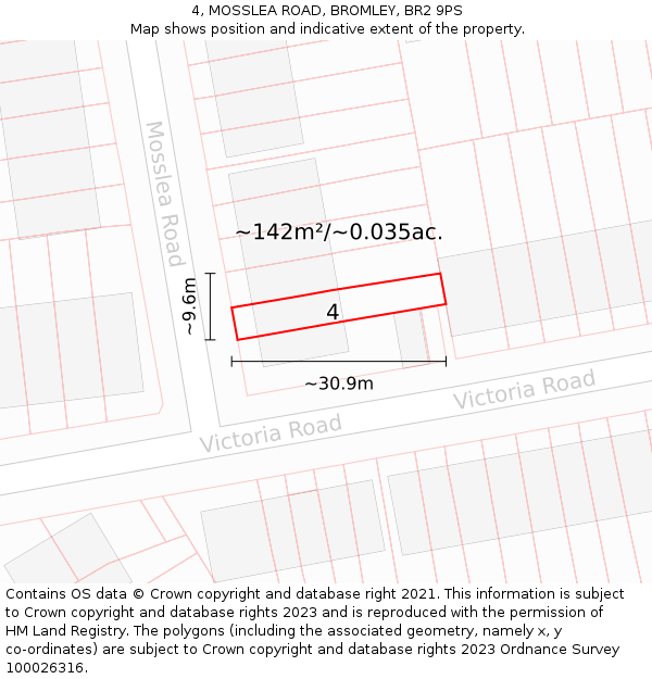 4, MOSSLEA ROAD, BROMLEY, BR2 9PS: Plot and title map