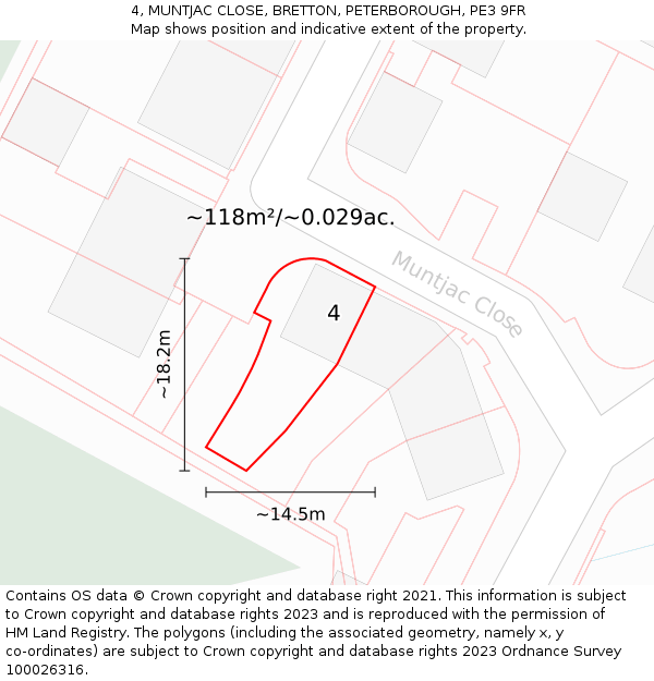 4, MUNTJAC CLOSE, BRETTON, PETERBOROUGH, PE3 9FR: Plot and title map