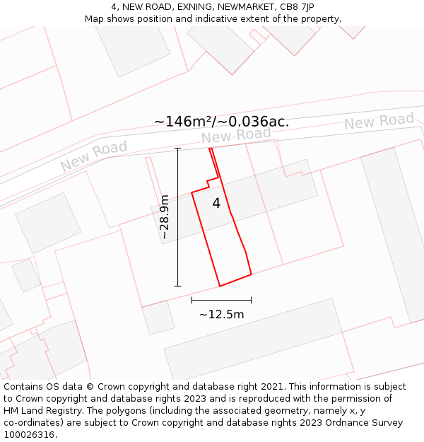 4, NEW ROAD, EXNING, NEWMARKET, CB8 7JP: Plot and title map