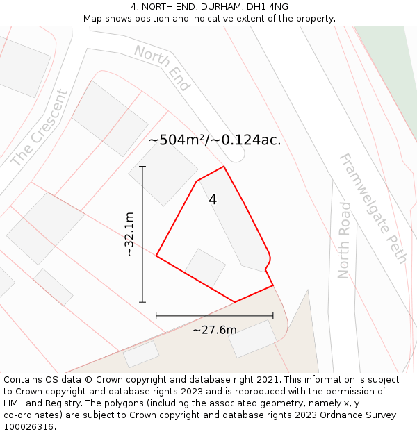 4, NORTH END, DURHAM, DH1 4NG: Plot and title map